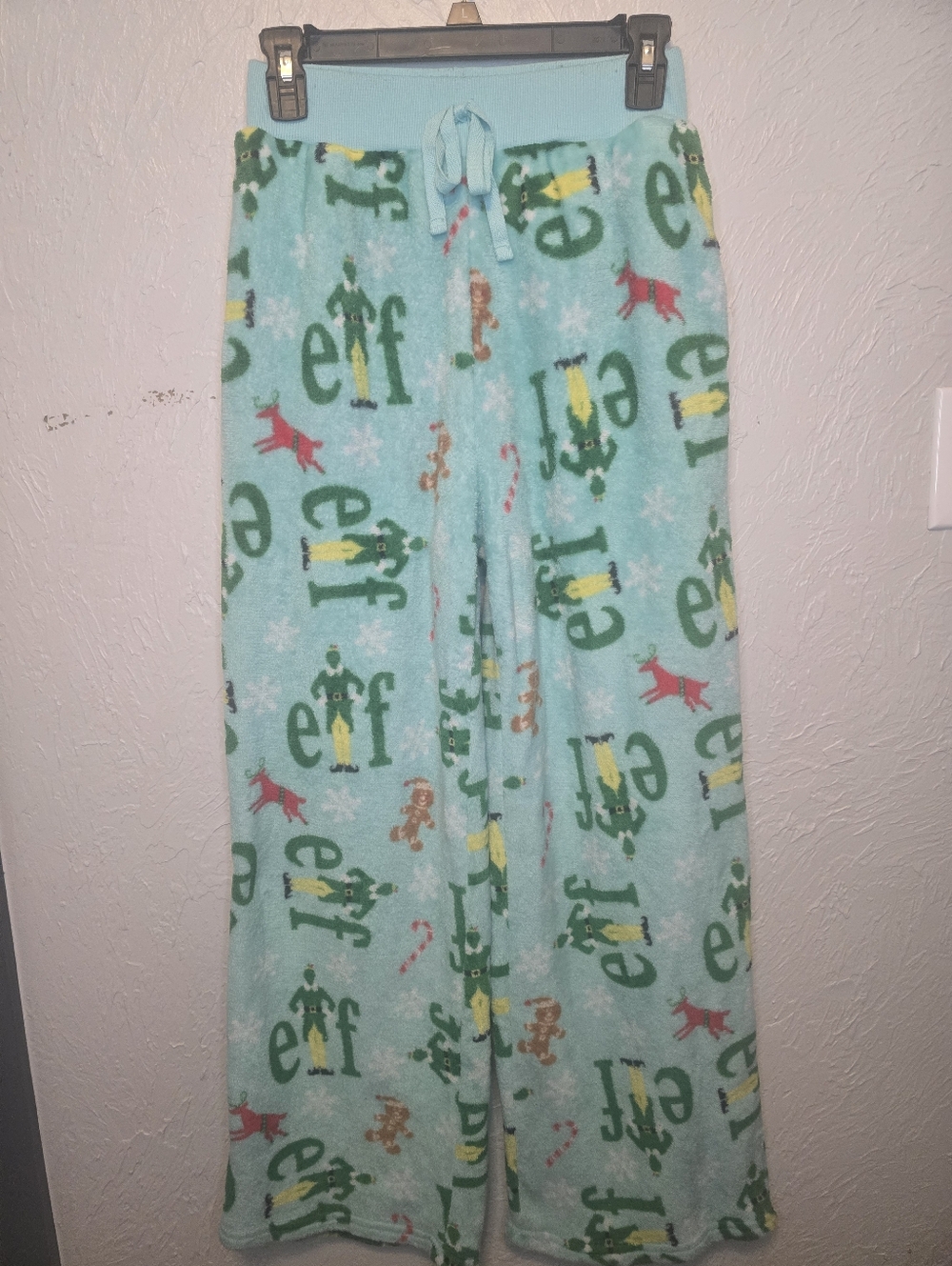 Elf Movie Pajama Pants Women’s Large Blue Fleece Holiday Lounge Cozy PJs